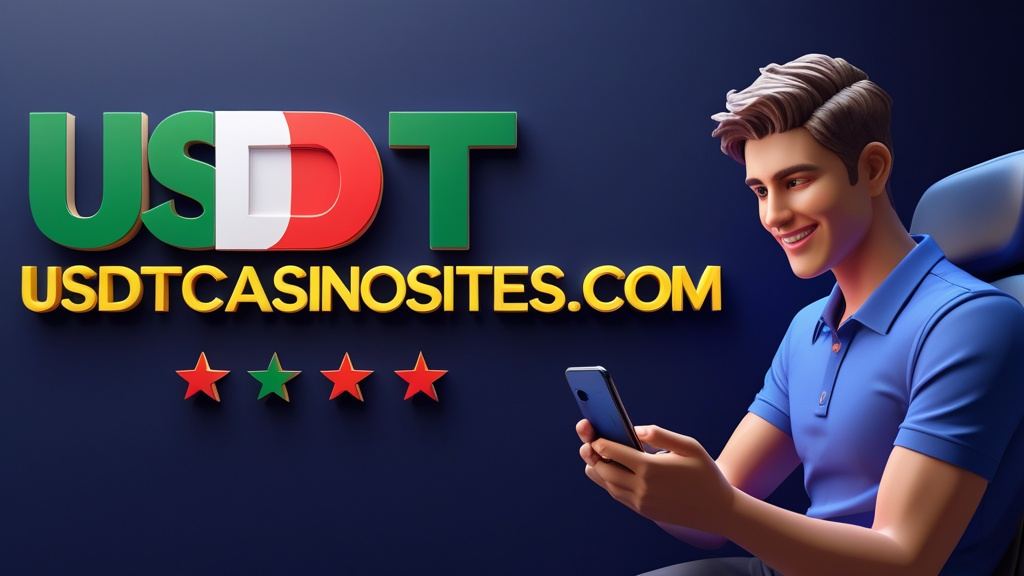 Illustration for the Italy section of usdtcasinosites.com, with the Italian flag and a player at a screen