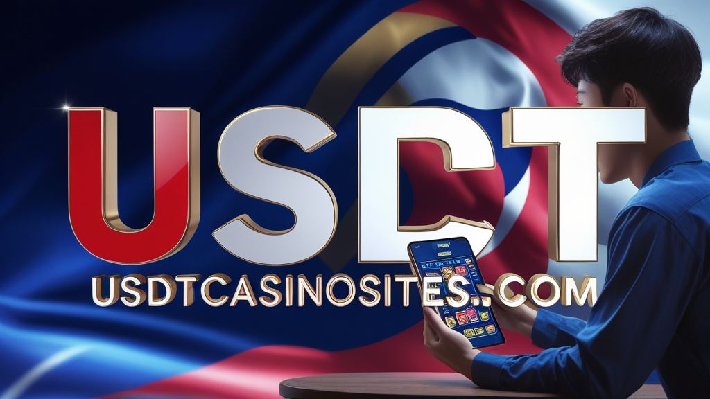 Illustration for the South Korea section of usdtcasinosites.com, with the Korean flag and a player at a screen